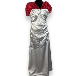 David's Bridal Bridesmaid Maxi Dress Women's 12 Silver Red Revamped Formal Zip